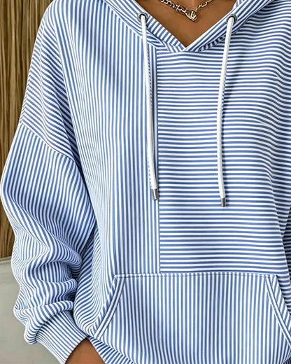 Valeska | Women's Striped Drawstring Hooded Long Sleeve Hoodie