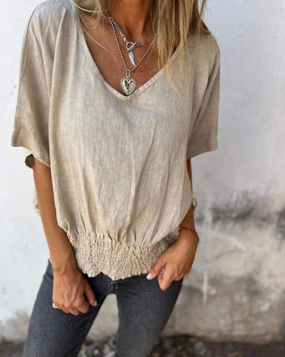 Relaxed flowy V-neck summer top for women | Carol
