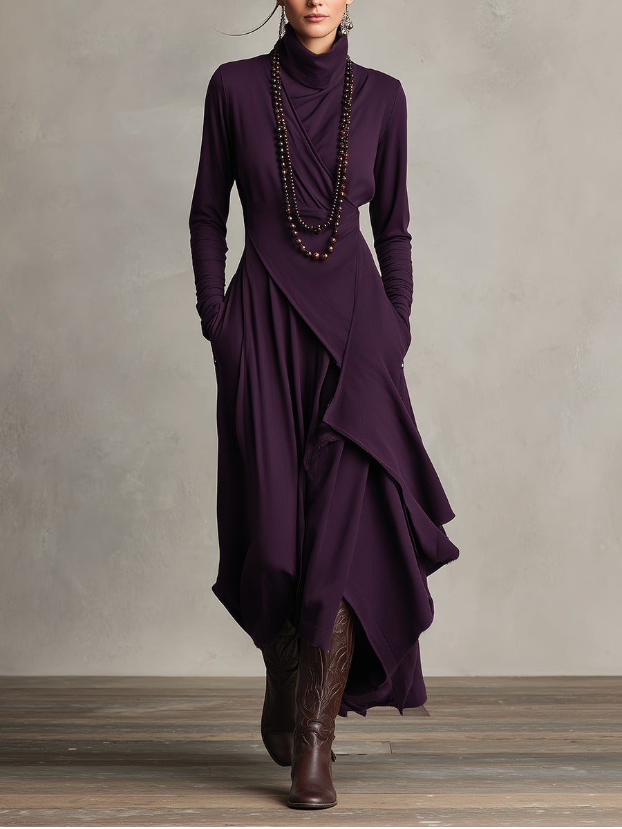 Bohemian draped turtleneck maxi dress for women | Elowen