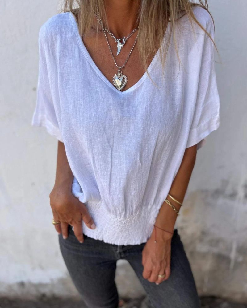 Relaxed flowy V-neck summer top for women | Carol