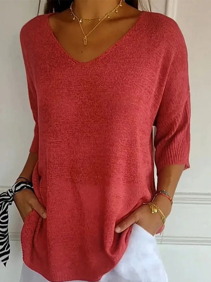 Casual loose knit V-neck top for women | Marisela