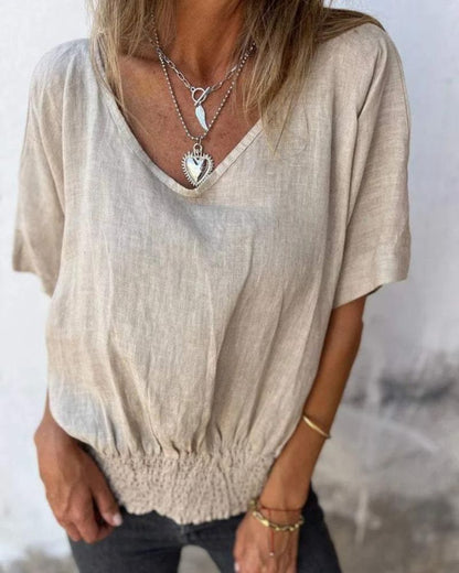 Relaxed flowy V-neck summer top for women | Carol
