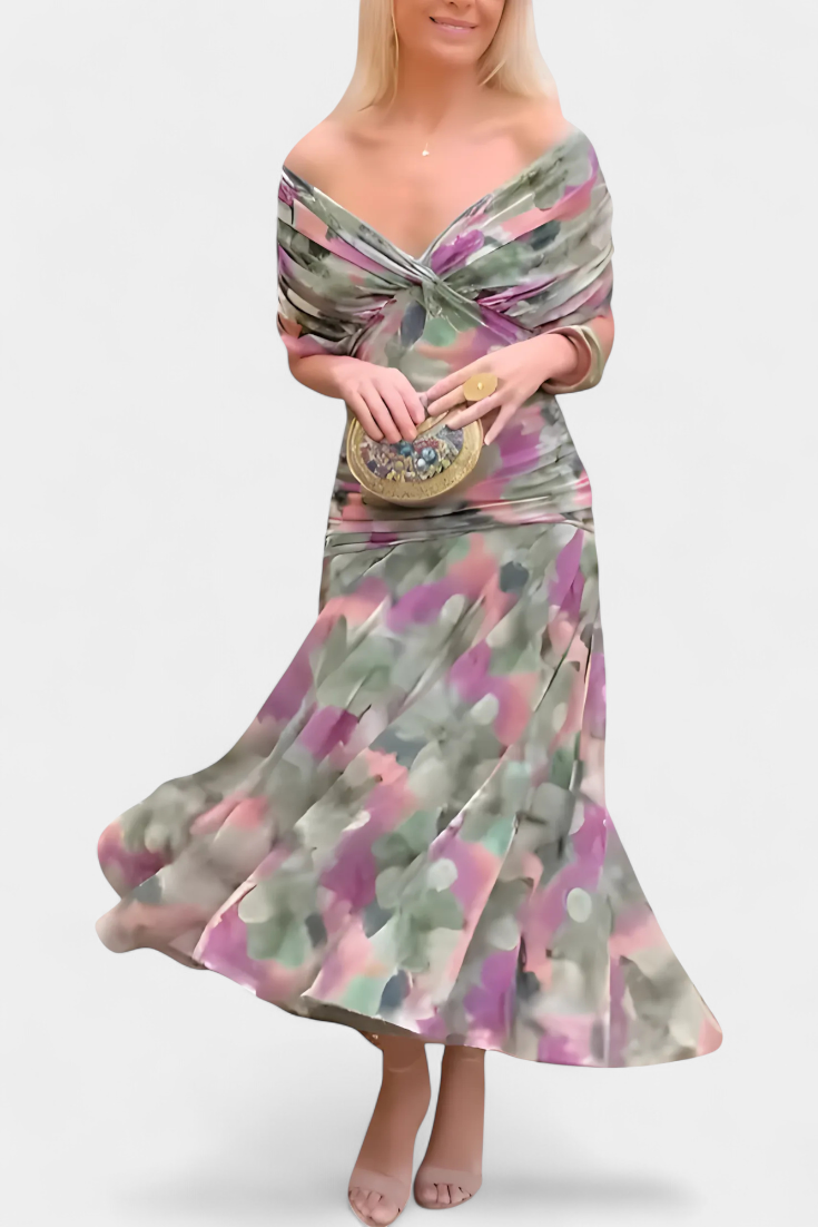 Long floral V-neck maxi dress for women | Vivian