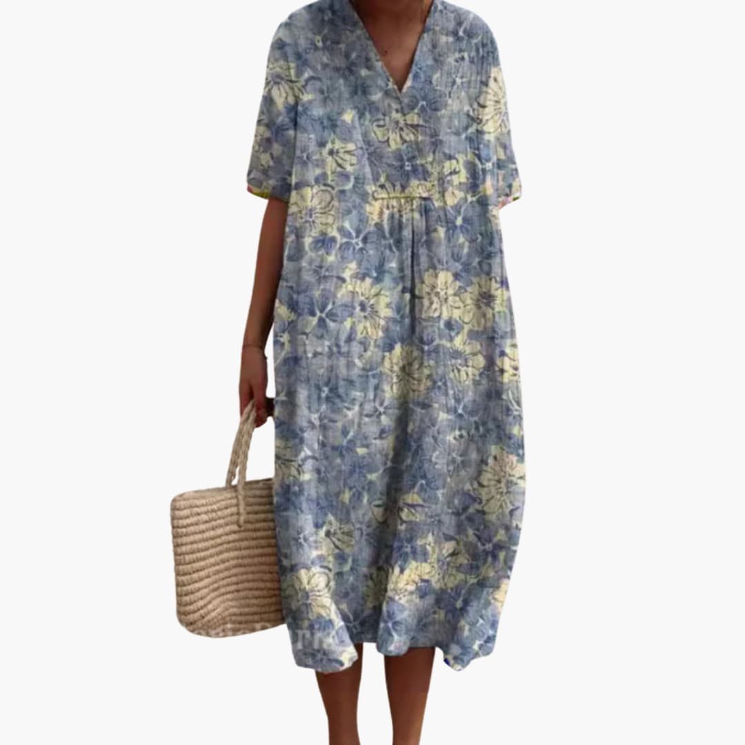 Floral meadow print oversized midi dress for women | Marisela
