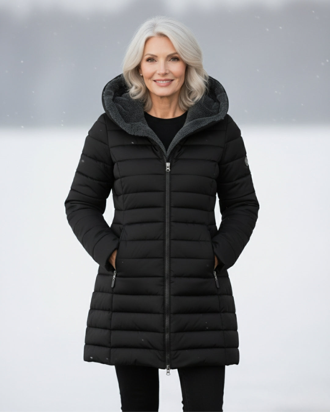 Warm hooded puffer winter coat for women | Olivia