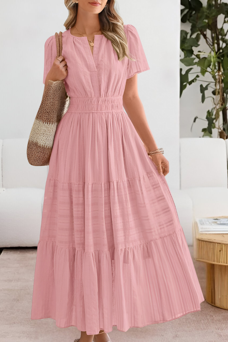 Boho tiered maxi dress with short sleeves for women | Marisela
