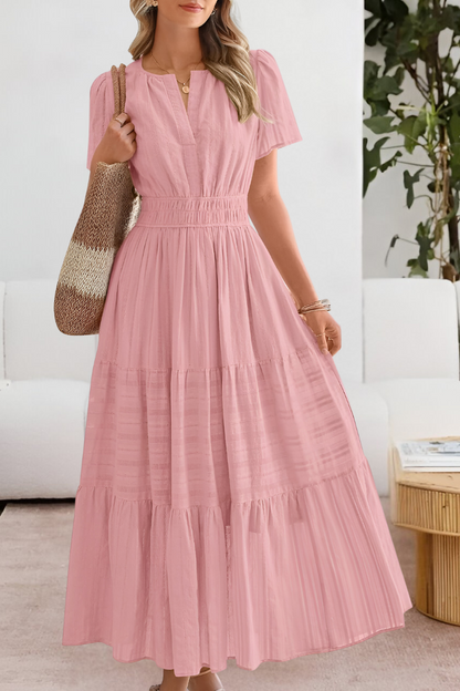 Boho tiered maxi dress with short sleeves for women | Marisela