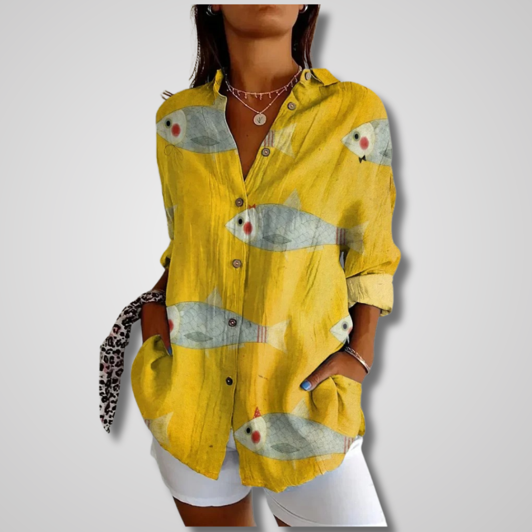 Ruby | Women's Relaxed Printed Button Front Shirt