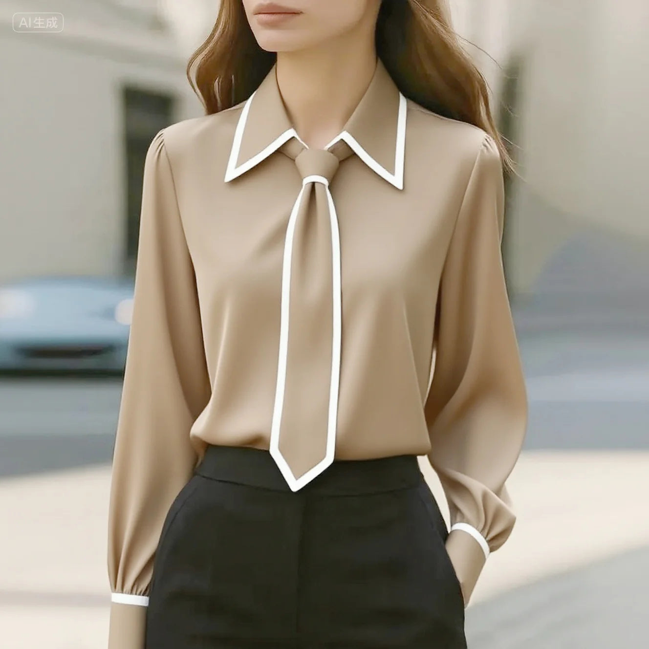 Contrast tie blouse with oversized collar for women | Selina