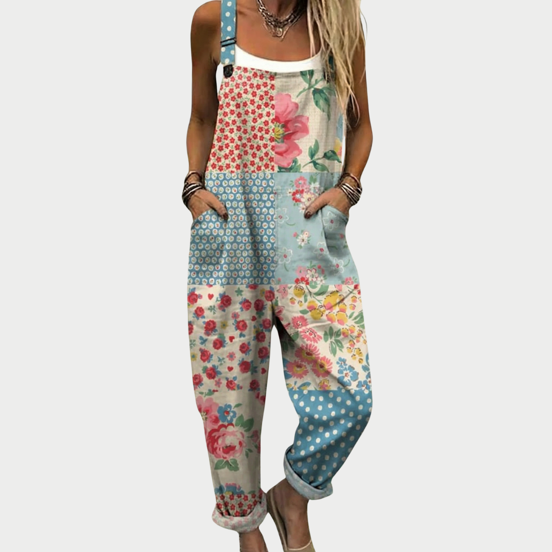 Rosalie | Women's Patchwork Print Wide Leg Overalls