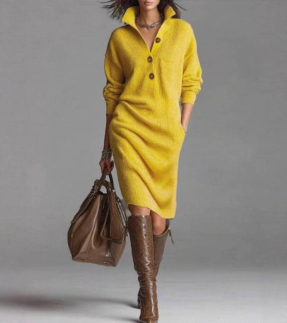 Warm Knit High-Collar Dress with Pockets | Carmen