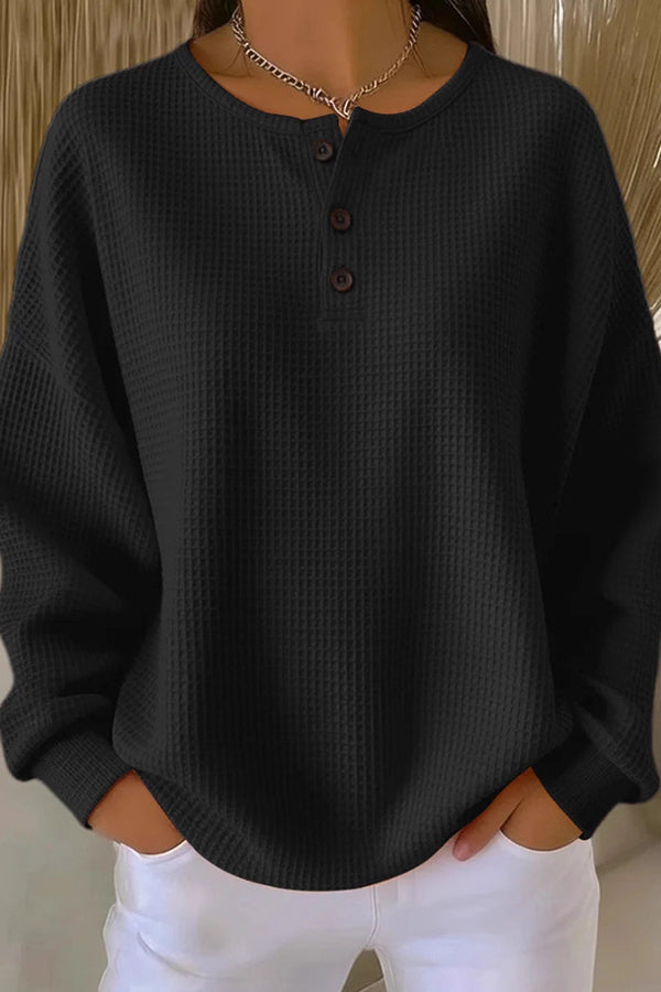 Classic waffle-knit henley everyday top for women | Livia