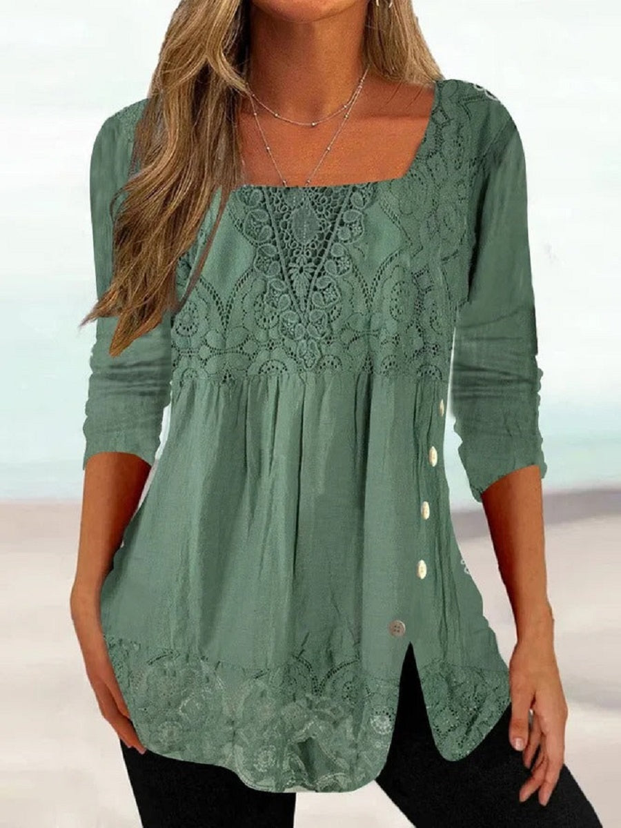 Lace patchwork square neck tunic for women | Marguerite