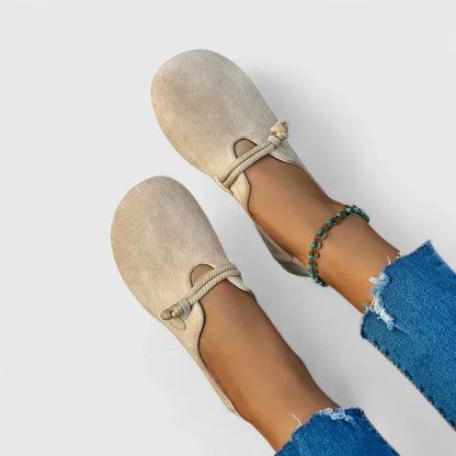 Suede rope tie flat loafers for women | Marisela