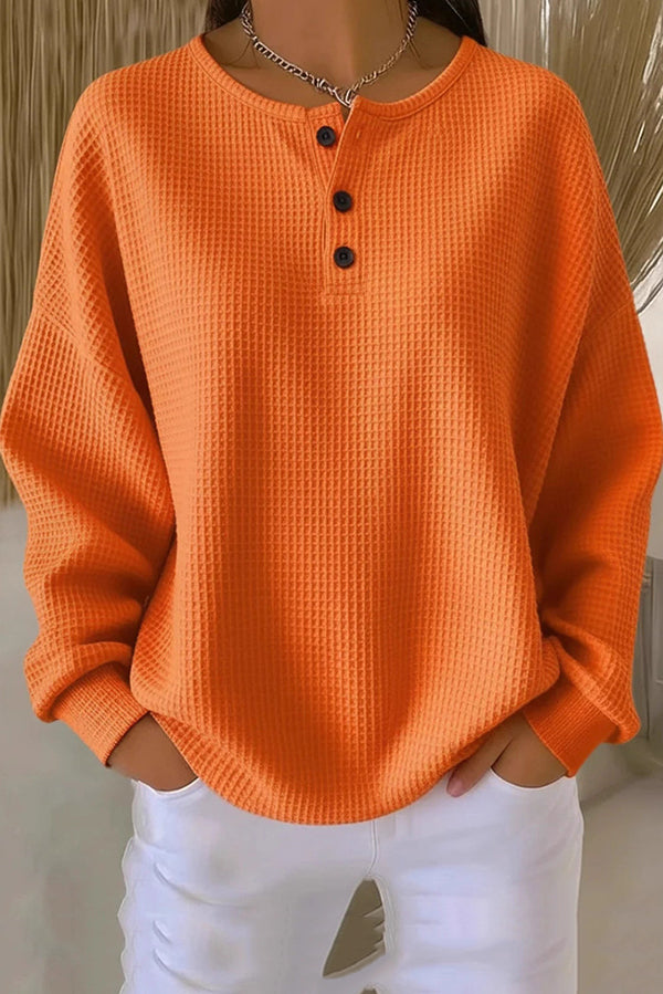 Classic waffle-knit henley everyday top for women | Livia