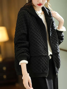 Quilted zip-up hoodie with basketweave pattern | Selara