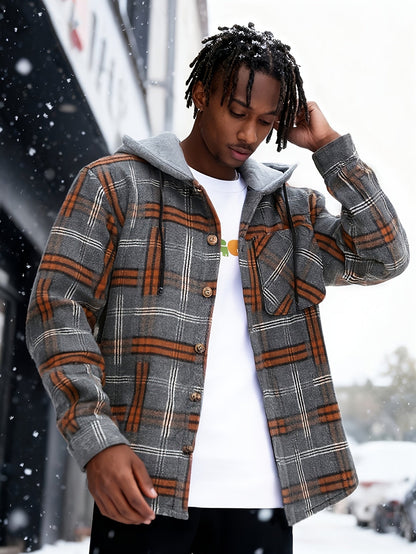 Hollara | Men's Plaid Hooded Jacket with Chest Pocket