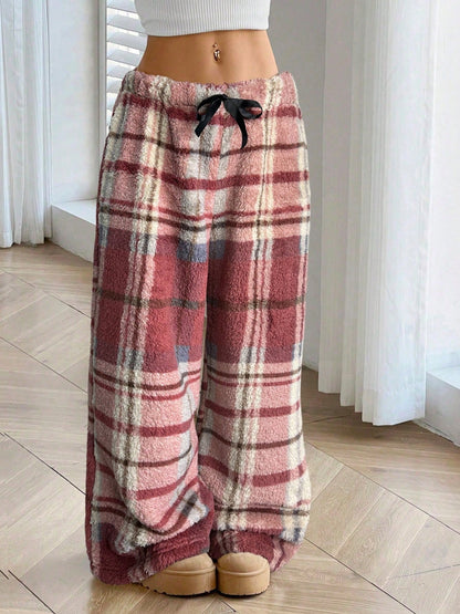 Freesia | Women's Plaid Wide Leg Drawstring Sweatpants