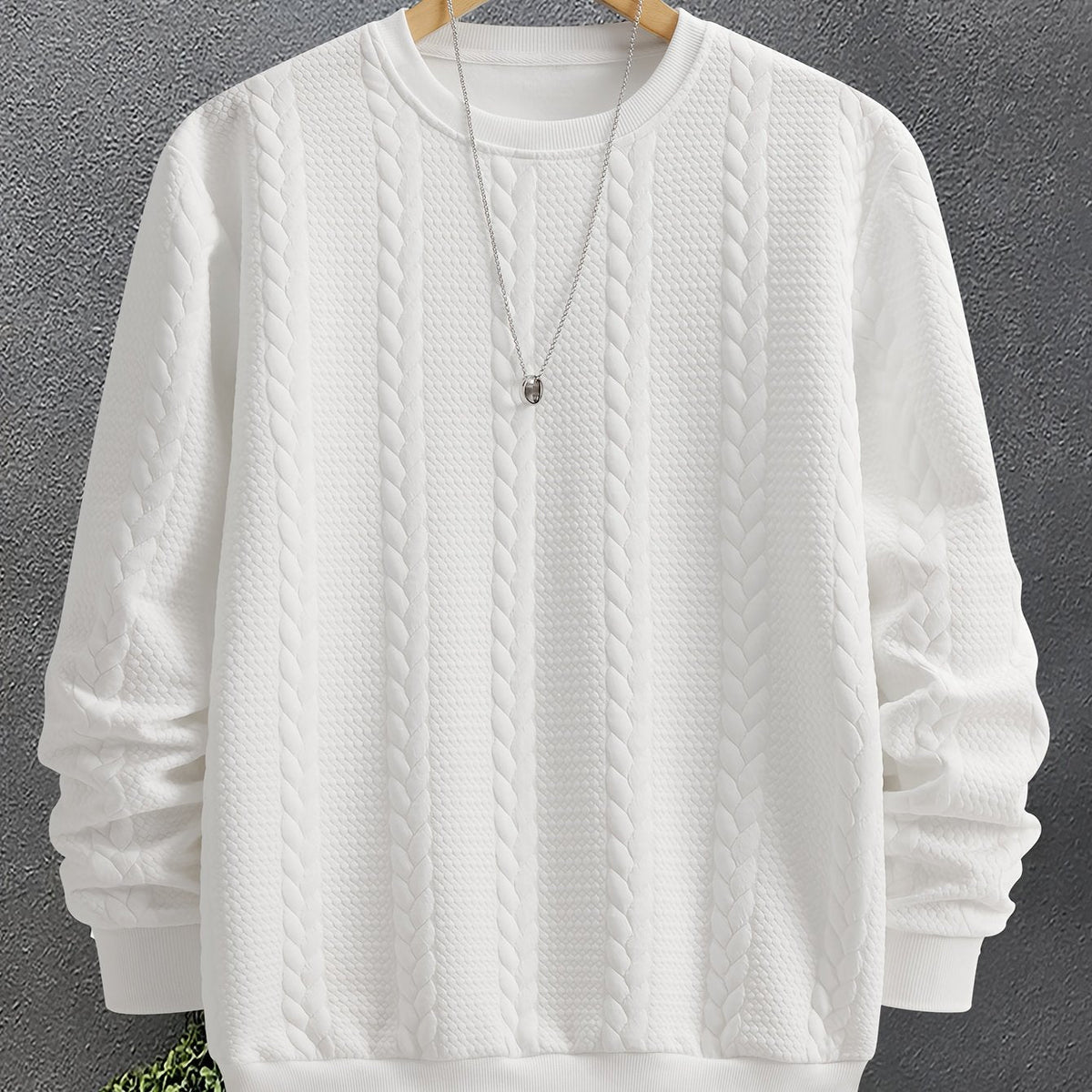 Thervan | Men's Textured Crew Neck Sweatshirt with Ribbed Cuffs