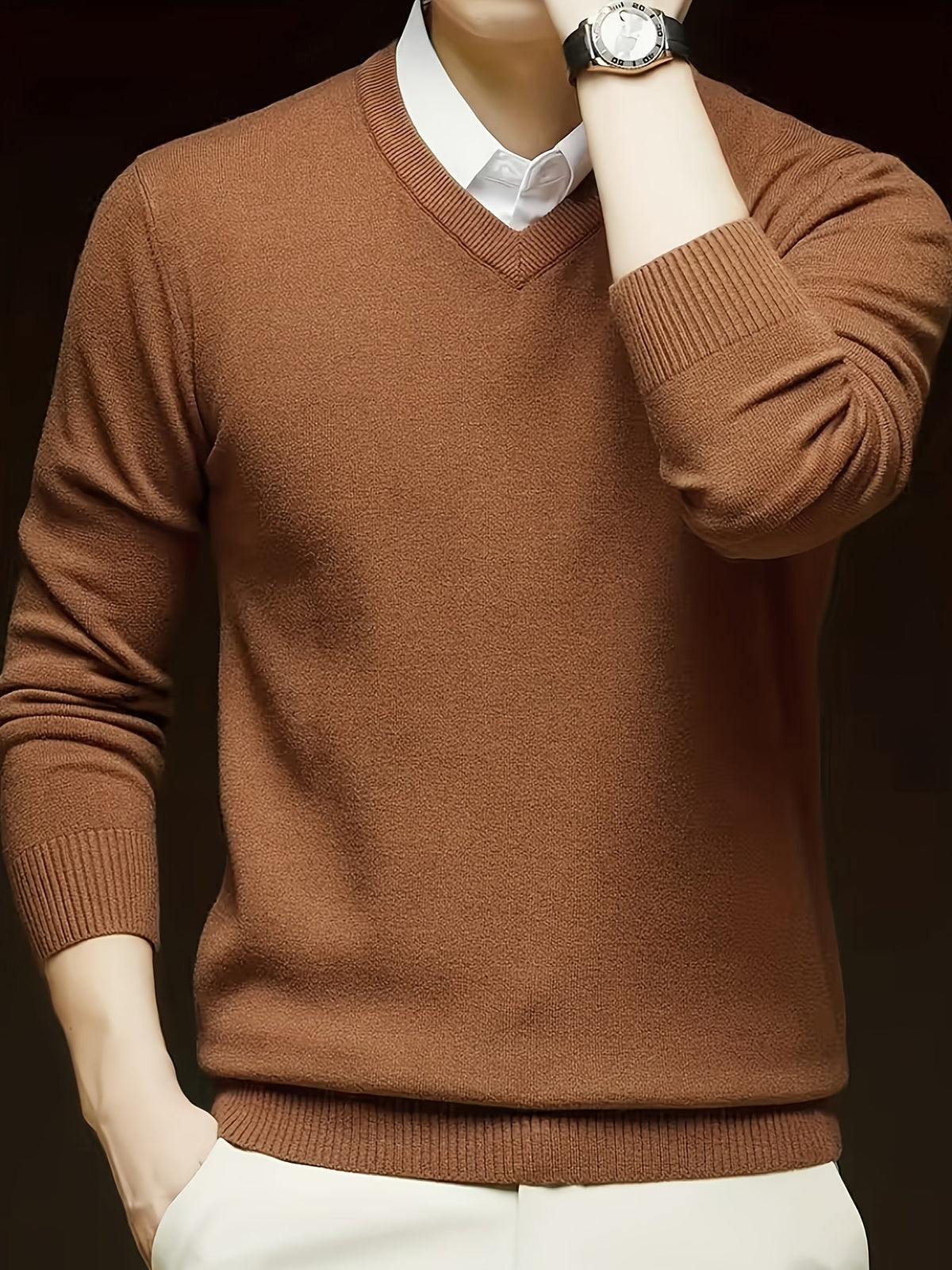 Elvaris | Men's V Neck Pullover Sweater with Stretch Knit