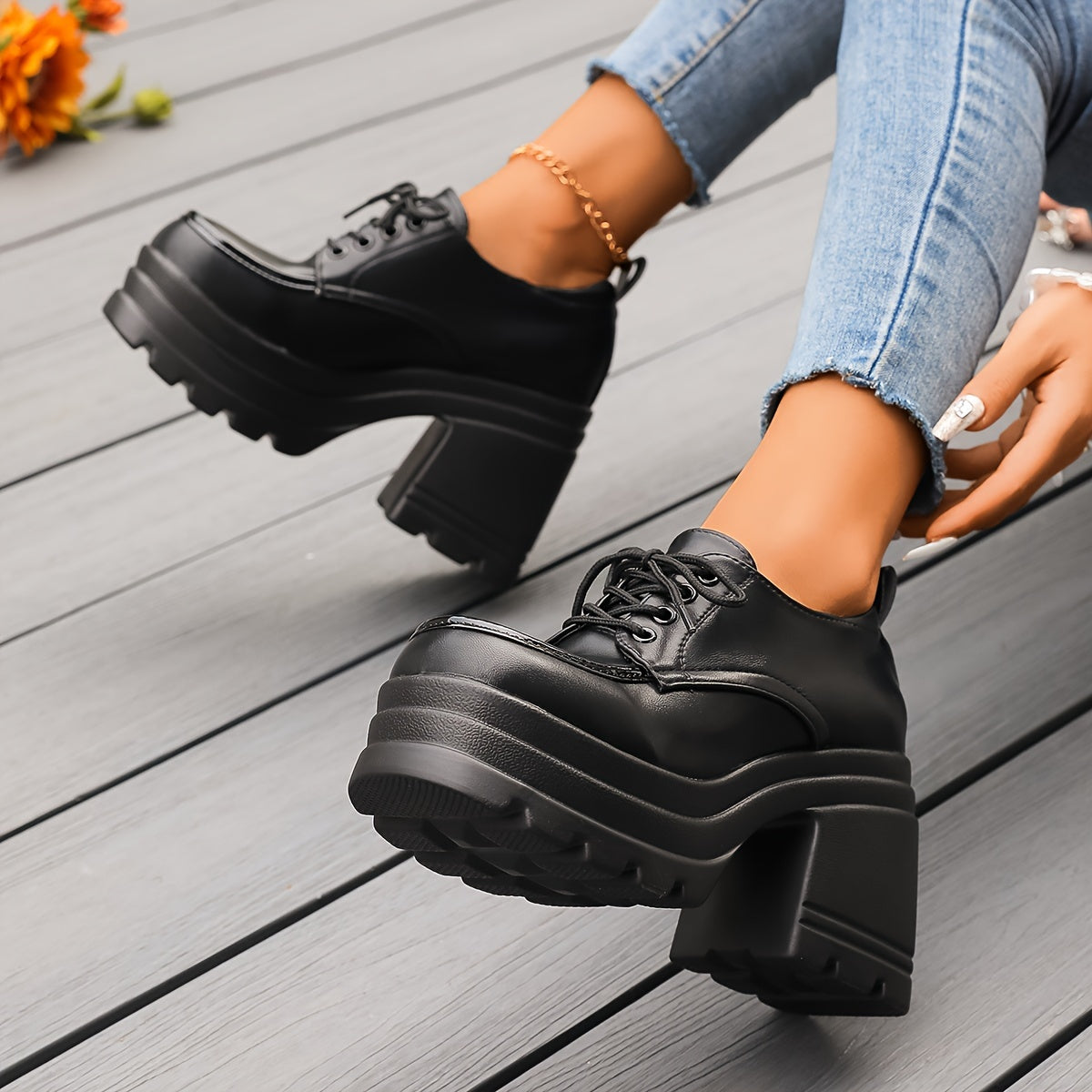 Chunky platform lace-up oxfords with block heel | Selby