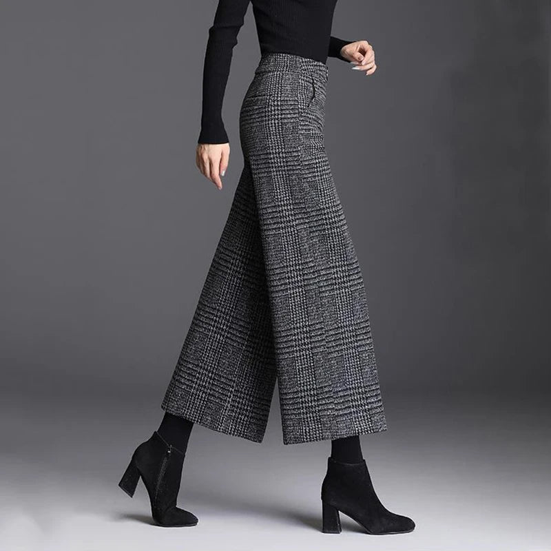 Plaid wide-leg trousers with belt accent | Ashton