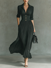 Pleated lapel waist maxi dress for women | Elowen