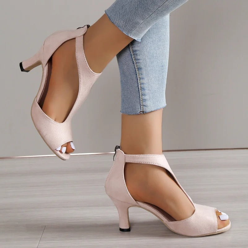 Elegant open-toe comfort heels for women | Amara