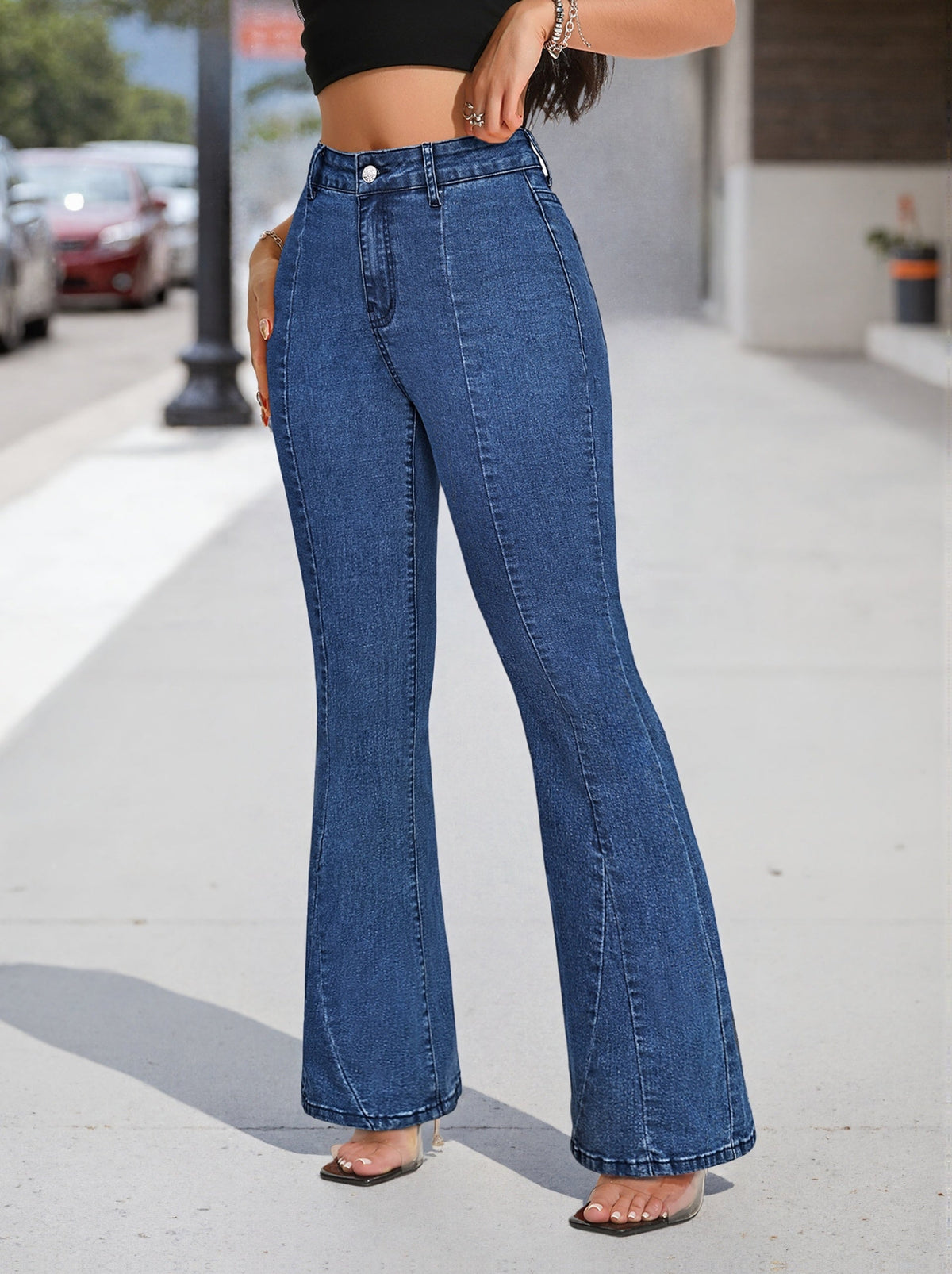 Coralie | Women's High Waist Button Front Flare Jeans