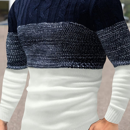 Gavren | Men's Color Block Crew Neck Sweater with Ribbed Cuffs