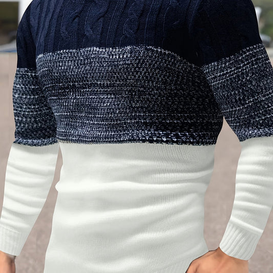 Gavren | Men's Color Block Crew Neck Sweater with Ribbed Cuffs