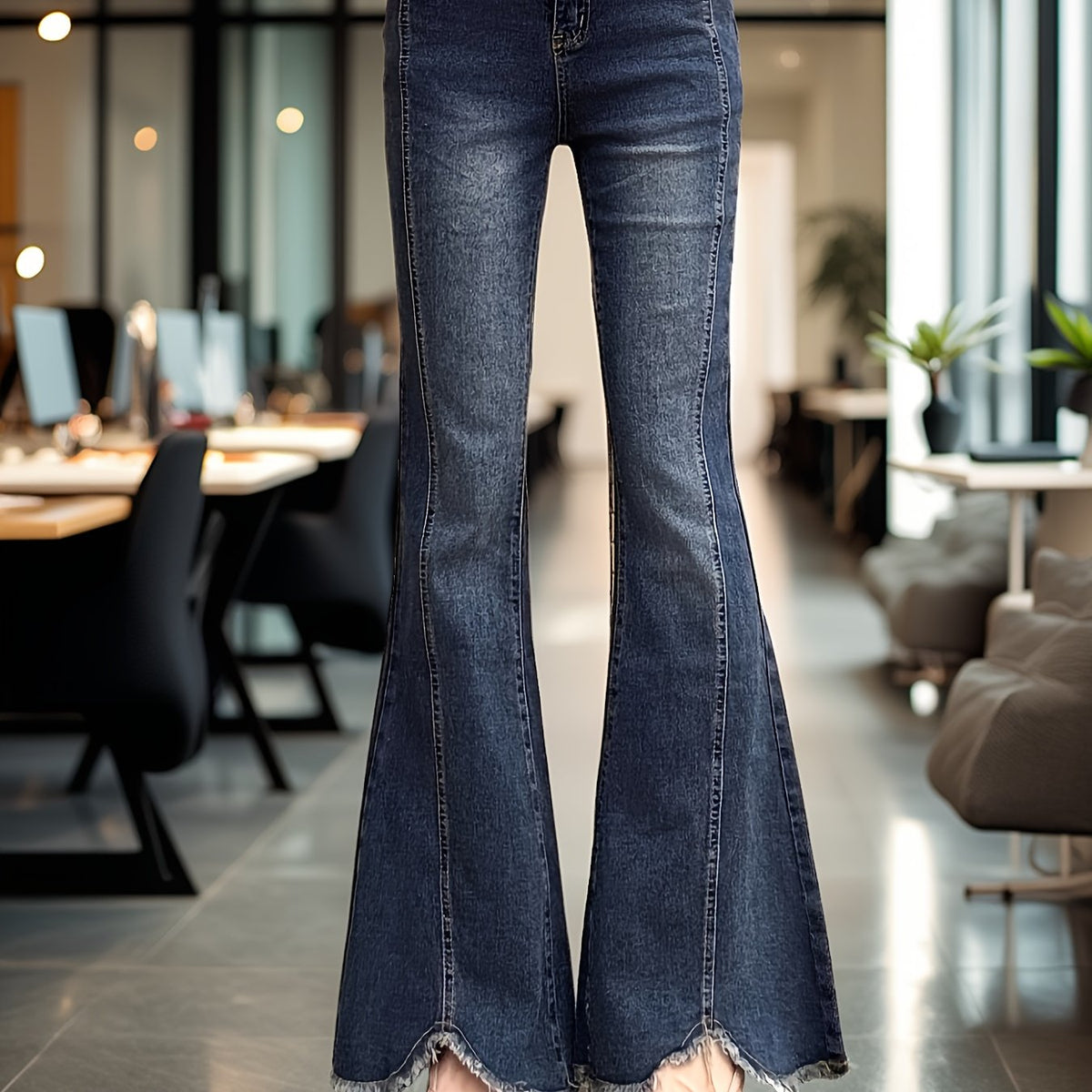Iselle | Women's High Rise Frayed Hem Flare Jeans