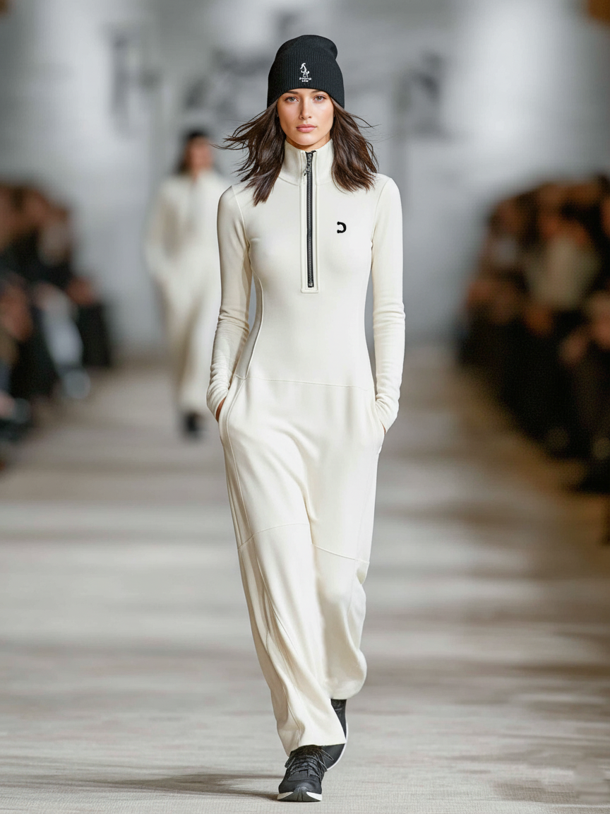 Relaxed zip-collar maxi dress with sporty silhouette for women | Arwen