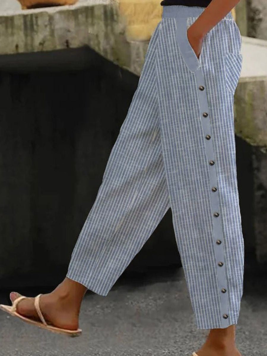 Casual striped cotton trousers for women | Marisela