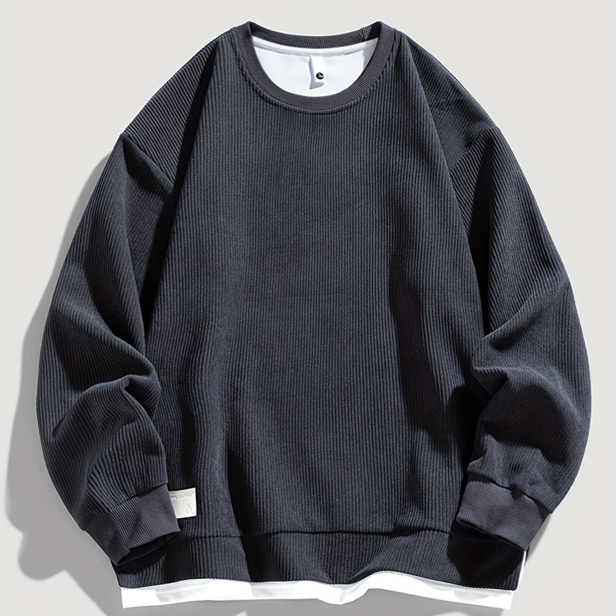 Halvern | Men's Layered Crew Neck Sweatshirt with Ribbed Texture