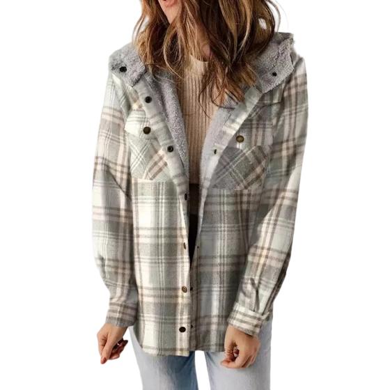 Plaid hooded flannel jacket for women | Amelia