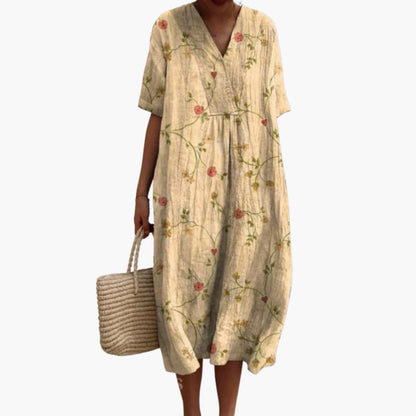 Floral meadow print oversized midi dress for women | Marisela