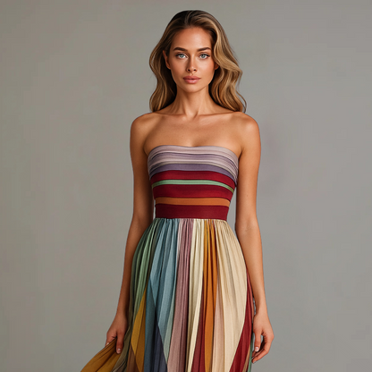 Strapless fitted pleated panel maxi dress for women | Marisela