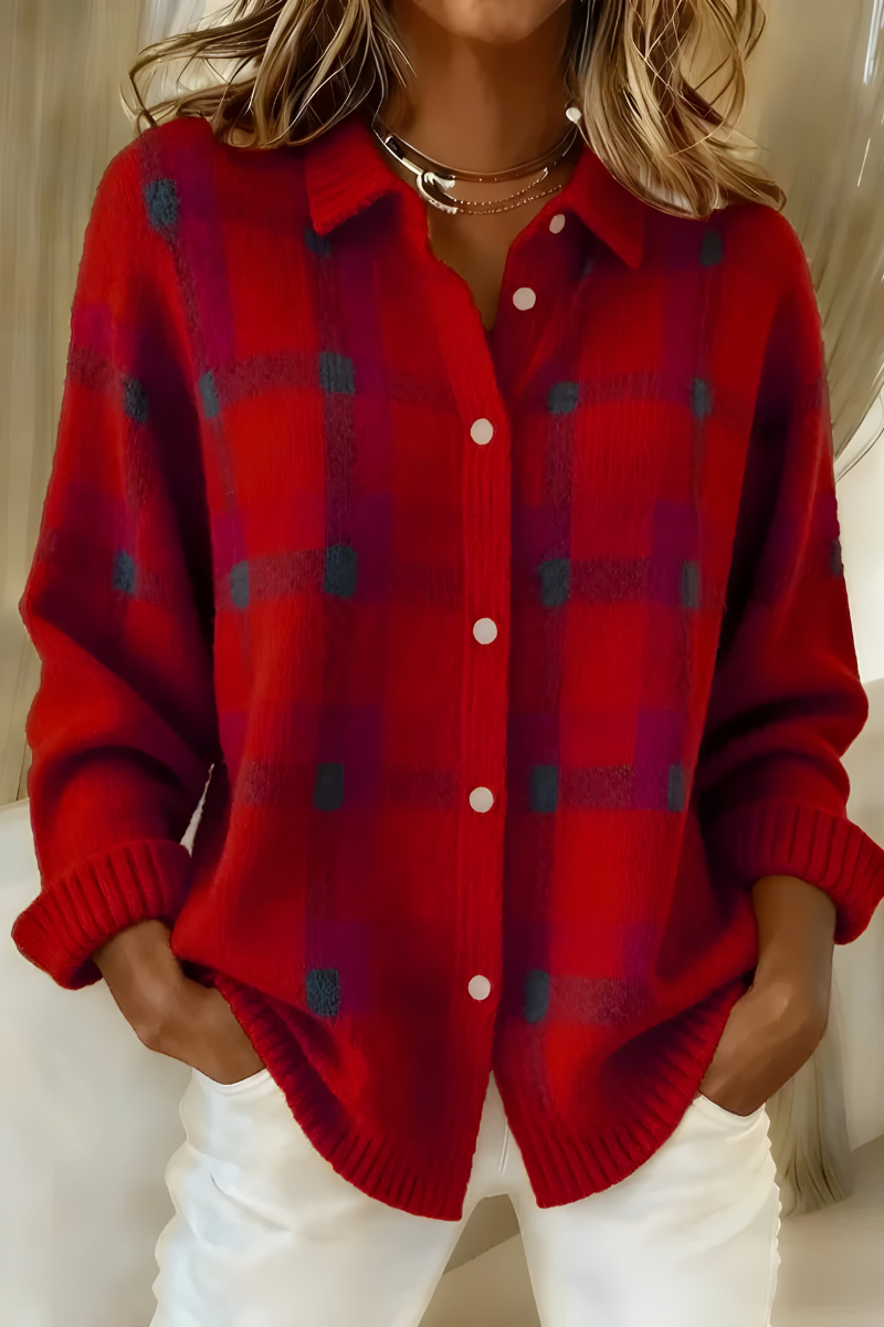 Maisha | Women's Checked Knit Button Front Cardigan