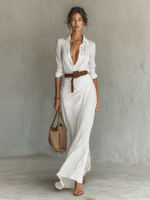 Refined belted maxi dress for women | Mida Grace
