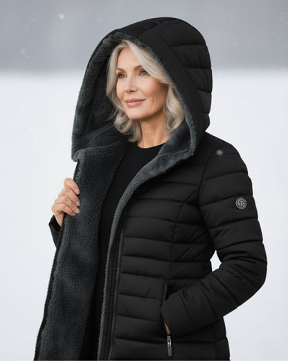 Warm hooded puffer winter coat for women | Olivia