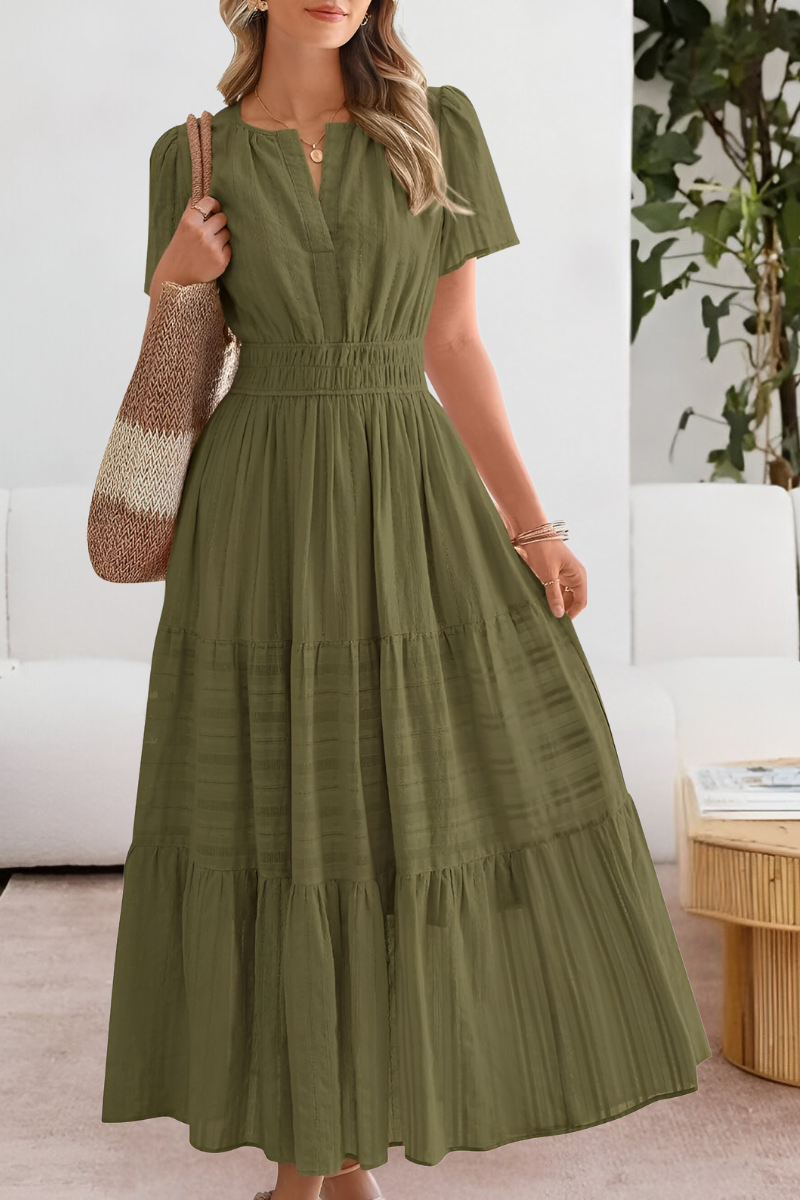 Boho tiered maxi dress with short sleeves for women | Marisela