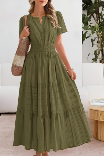 Boho tiered maxi dress with short sleeves for women | Marisela