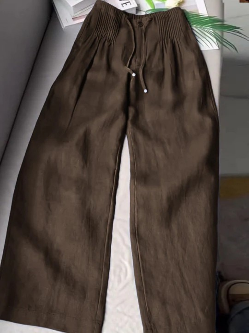 Wide leg cotton linen blend comfortable trousers for women | Camille