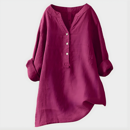 Elegant V-neck blouse with relaxed silhouette for women | Veronique