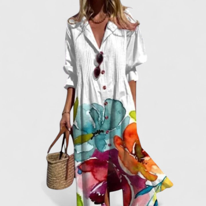 Multicolour boho flowing dress for women | Paula