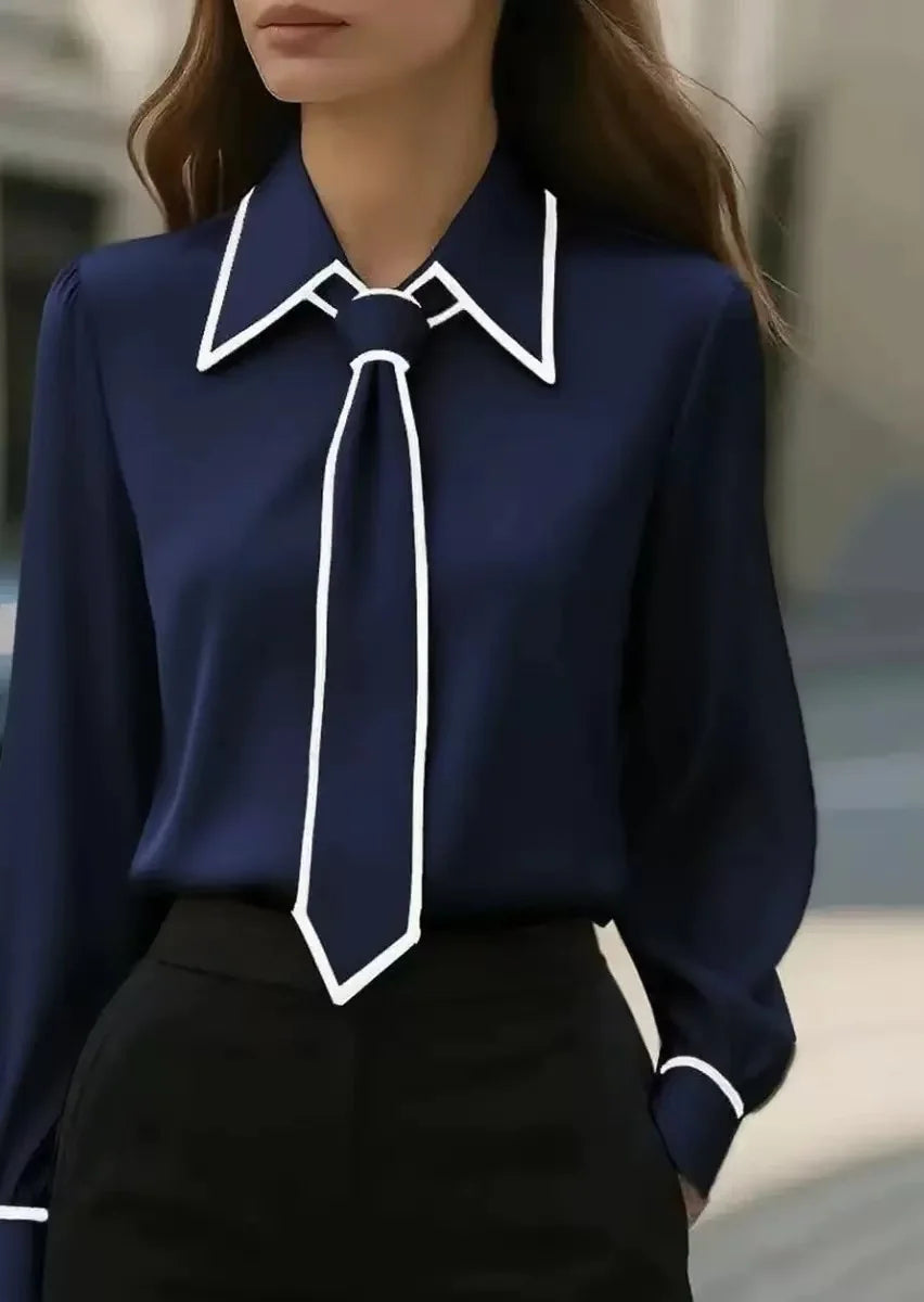 Contrast tie blouse with oversized collar for women | Selina