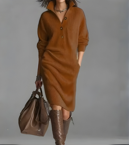 Margaux | Women's High Collar Button Front Knit Dress