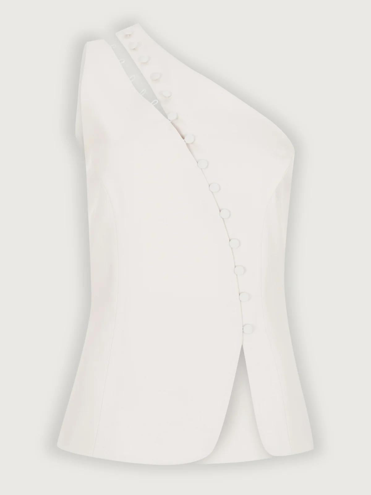 One-shoulder button-detail everyday top for women | Dione