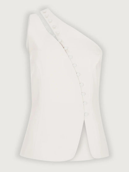 One-shoulder button-detail everyday top for women | Dione